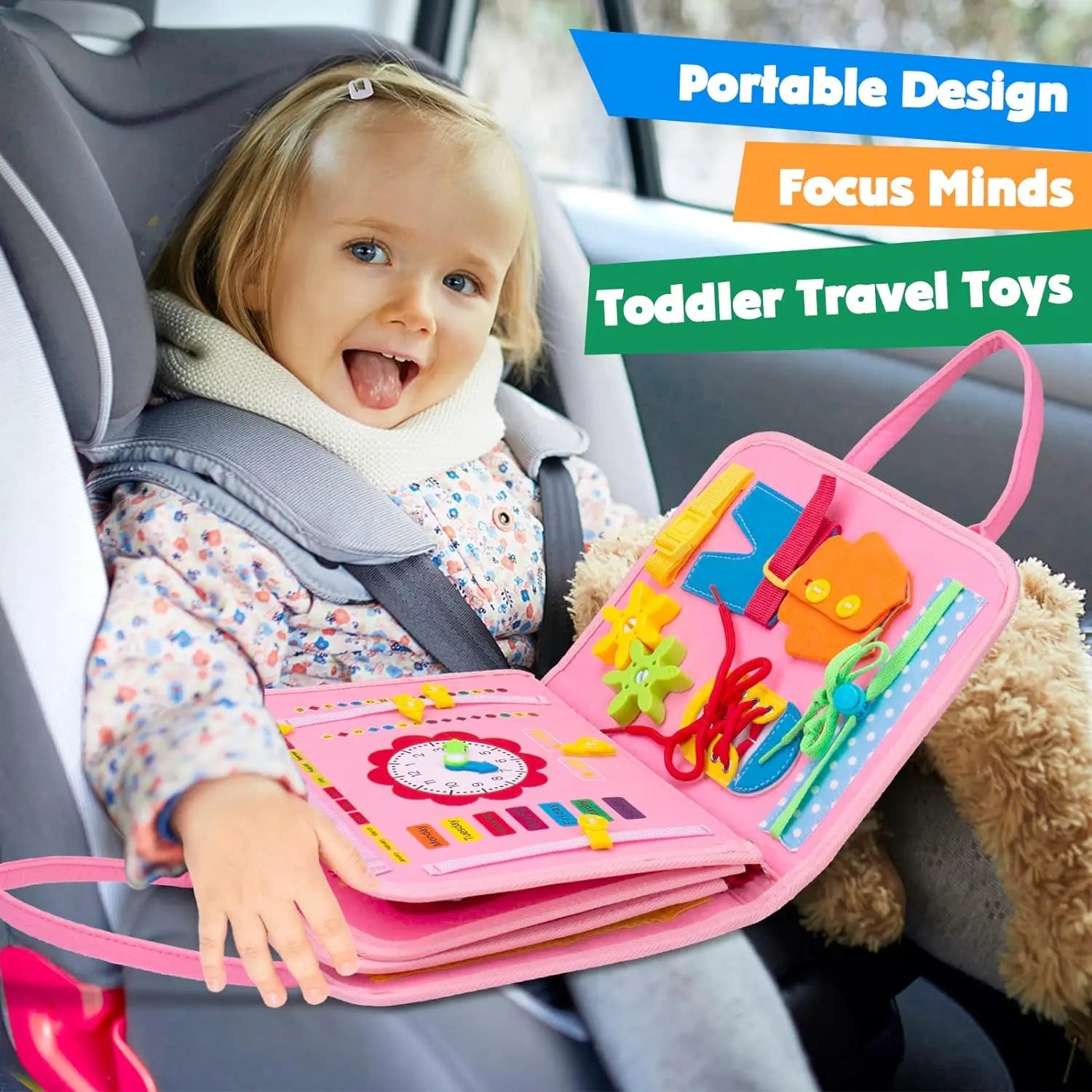 Montessori Toys Busy Board Toddler Sensory Activity Developing Board for Motor Skills， Educational Travel Activity Toys