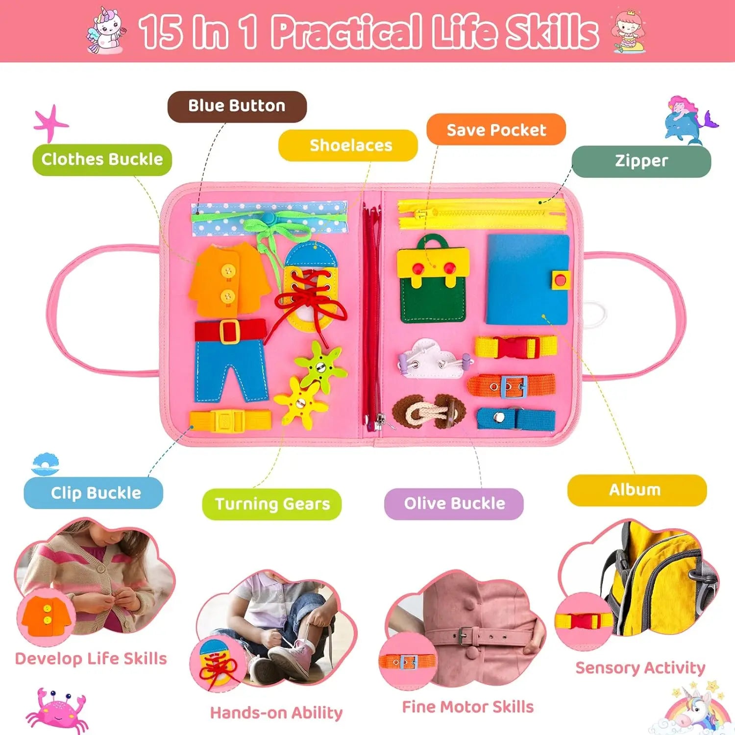 Montessori Toys Busy Board Toddler Sensory Activity Developing Board for Motor Skills， Educational Travel Activity Toys